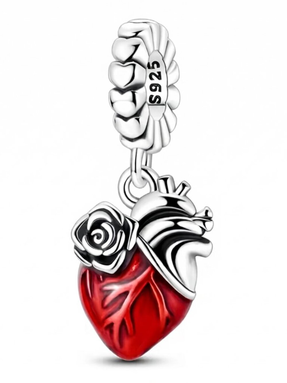 Maple Silver Rose & Heart S925 Silver Charm